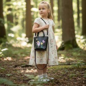 Magical Pink fairies on crossbody black Princess core tote Bag cutesy fairy core